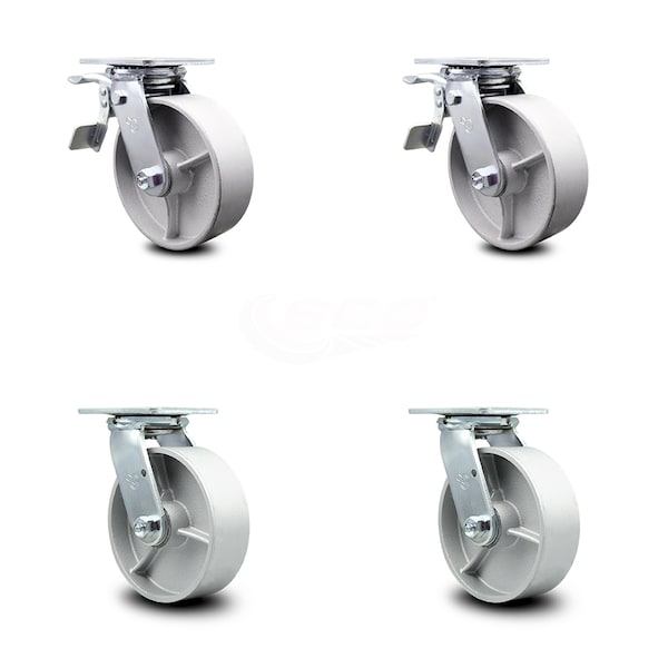6 Inch Semi Steel Swivel Caster Set with Roller Bearing 2 Total Lock Brake SCC